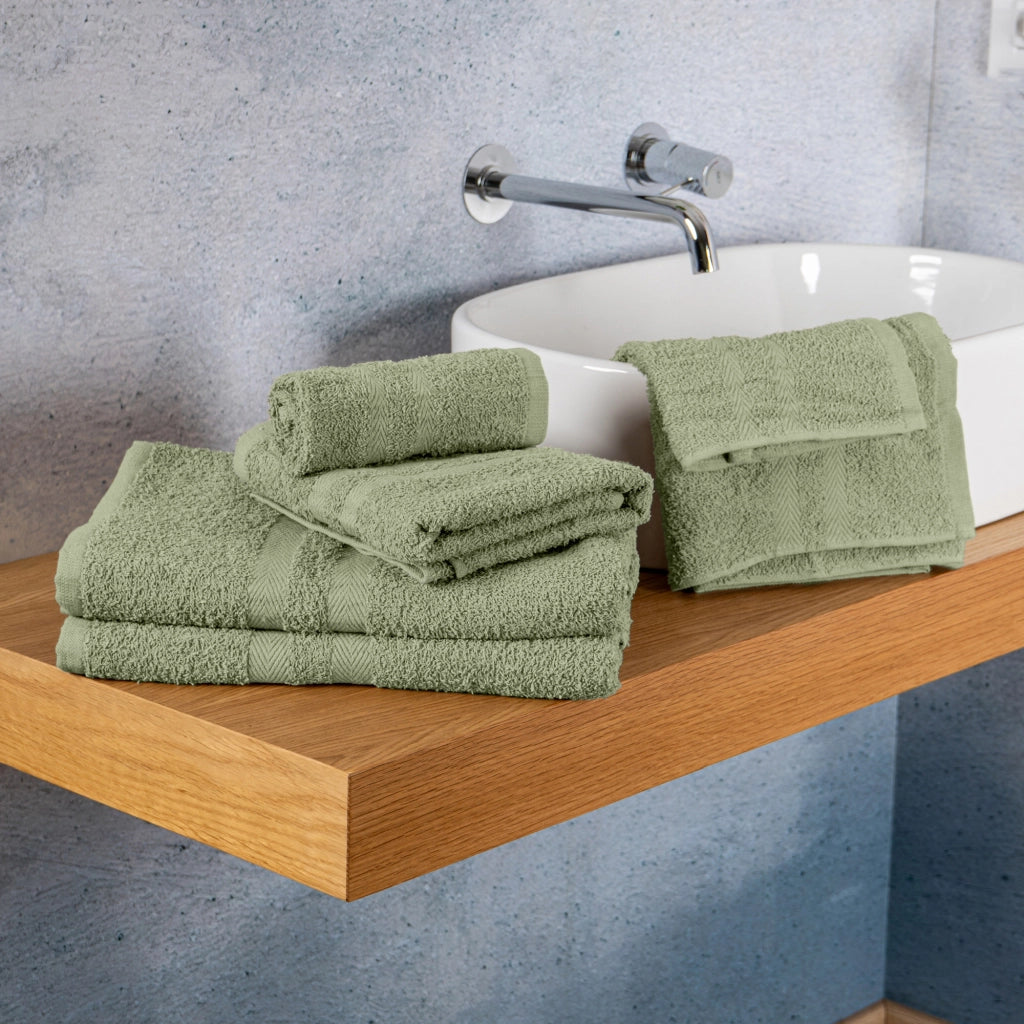 Set Asciugamani Bagno 6 Pezzi in Spugna di Cotone 400 g/m², 2 Teli 70x140 cm, 2 Asciugamani 50x90 cm e 2 Ospiti 30x50 cm, Morbidi e Assorbenti Verde