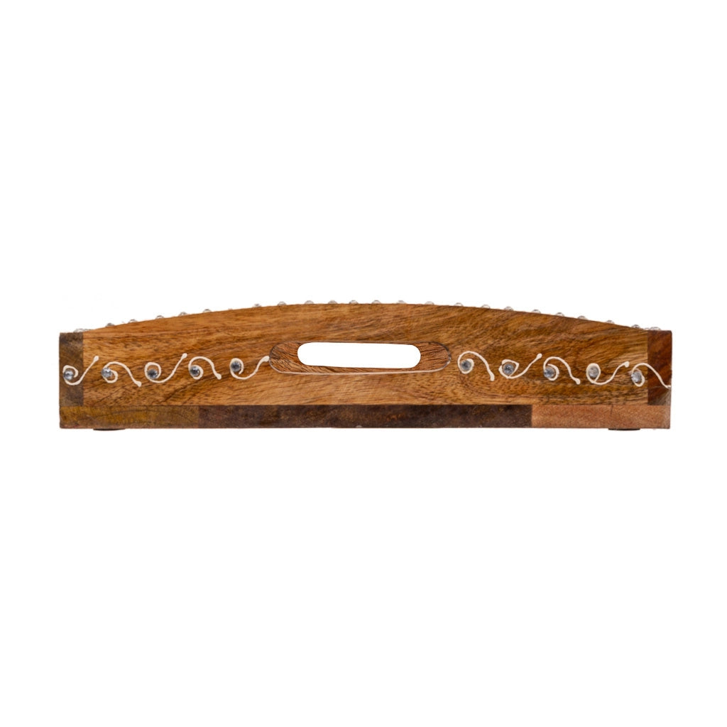 Vassoio in legno dipinto a mano bianco 43x29x6 h