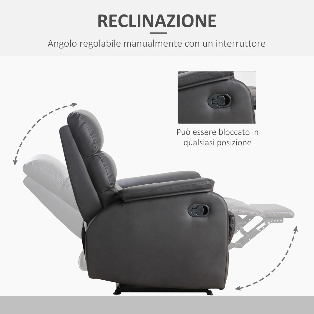 EasyComfort Poltrona Relax per Interni, Reclinabile Manualmente con Cuscino Imbottito, in Pelle PU e Acciaio, 75x92x99 cm, Marrone