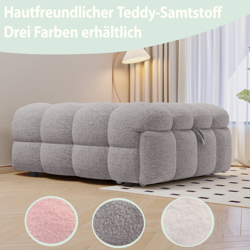 Divano Letto Convertible 1 Posto con Schienale Regolabile 2 in 1 Tipo Pouf; Tessuto Teddy in Grigio