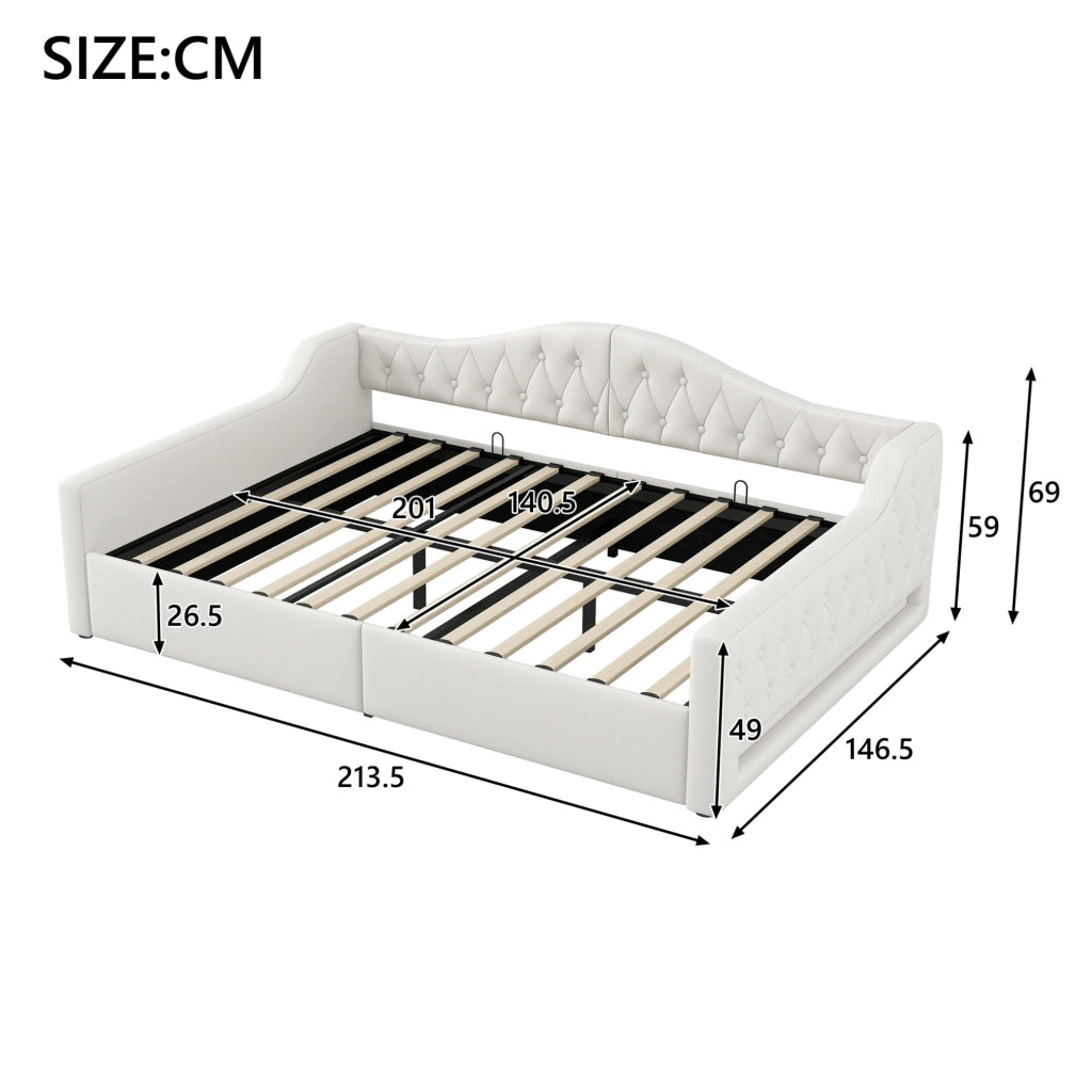 Letto 140x200 cm con LED e contenitore in MDF e compensato beige