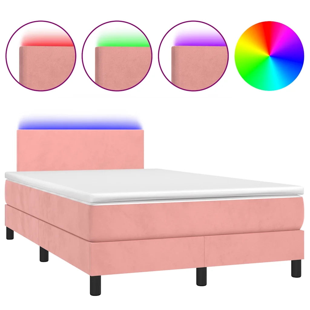 Letto a Molle con Materasso e LED Rosa 120x190 cm in Velluto 3270146