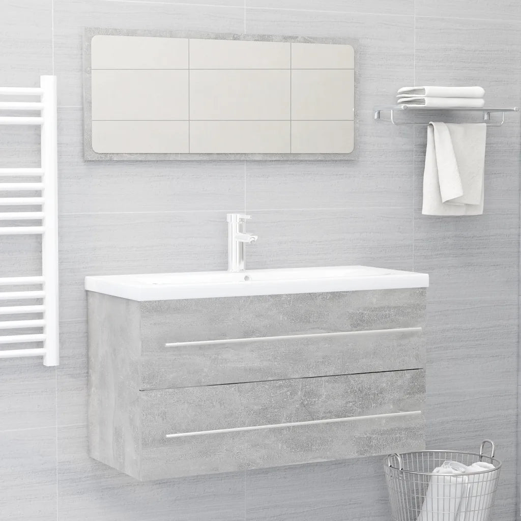 Set Mobili da Bagno | Armadio da bagno 2 pz Grigio Cemento in Legno Multistrato
