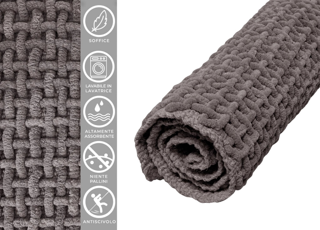 Tappeto Bagno Doccia Antiscivolo In Microfibra Super Assorbente Osaka - 50x80 - Stone
