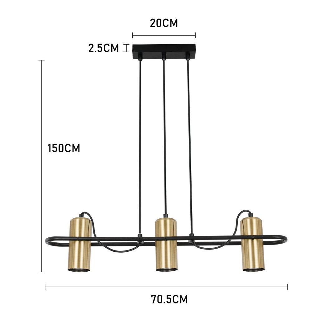 Lampada a Sospensione ZMH Vintage 3 Fiamme Lampada a Sospensione Sala da Pranzo Design Industriale Oro GU10