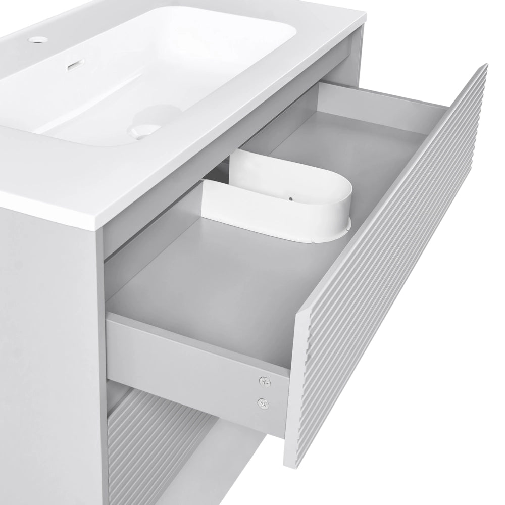 Mobile bagno sospeso con lavabo e 2 cassetti frontali 100 x 46 cm Grigio