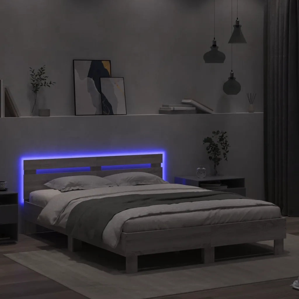 Giroletto con Testiera e LED Grigio Sonoma 140x200 cm 3207551