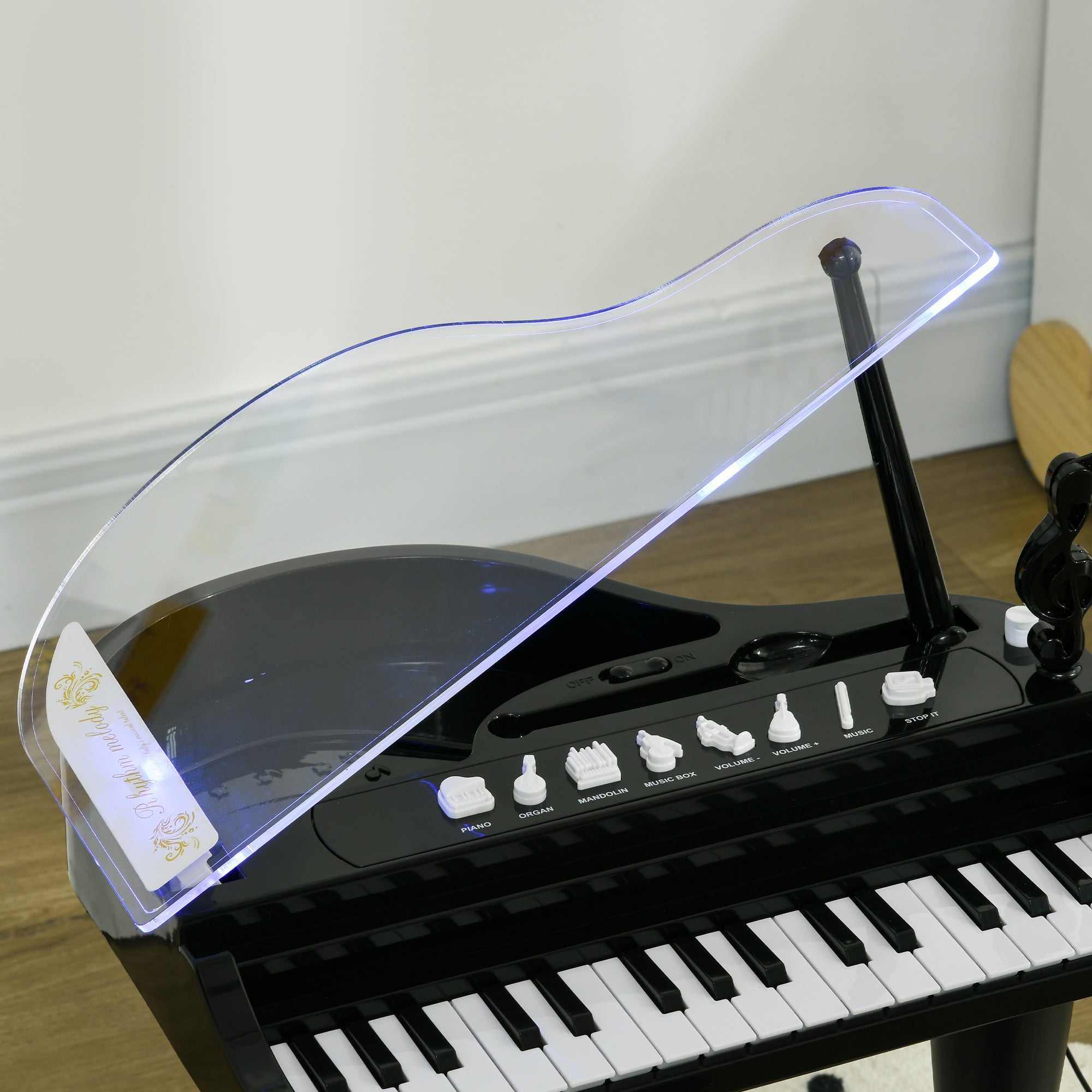 Mini Pianoforte Giocattolo per Bambini a 32 Tasti con Sgabello Microfono Musiche Luci e Gambe Rimovibili Nero