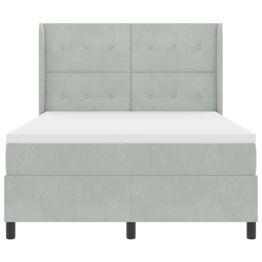 Letto Box Spring con Materasso e Luce LED Grigio Chiaro 140x200 cm Velluto