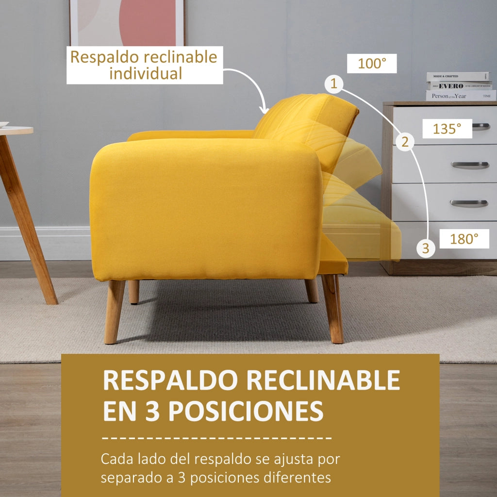 Divano Letto Moderno ¨C zephmum ¨C 173x75x73 cm Tessuto Giallo con Respaldo Regolabile