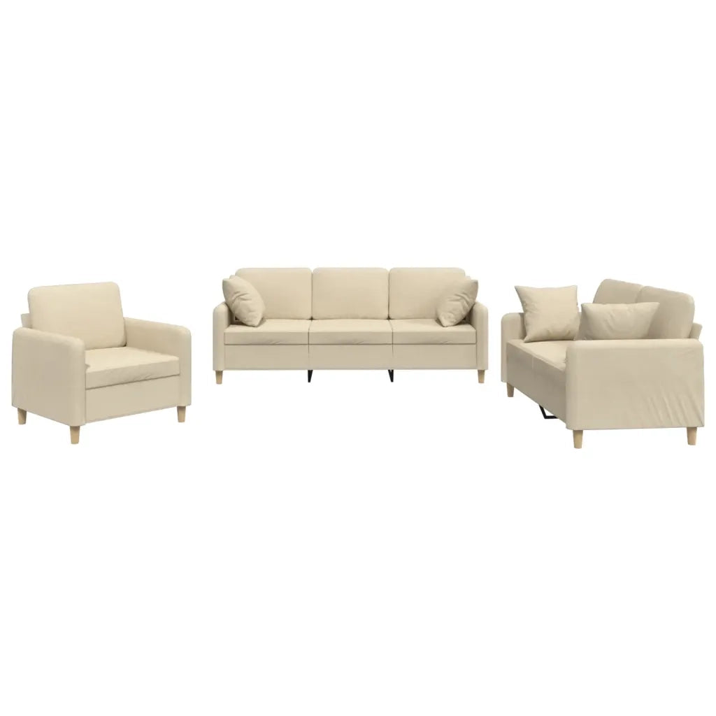 Set Divani 3 pz con Cuscini Crema in Tessuto 3202072
