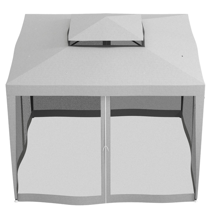 Gazebo da Giardino 3x3 m con Zanzariera Doppio Tetto e 8 Fori in Acciaio e Poliestere Grigio