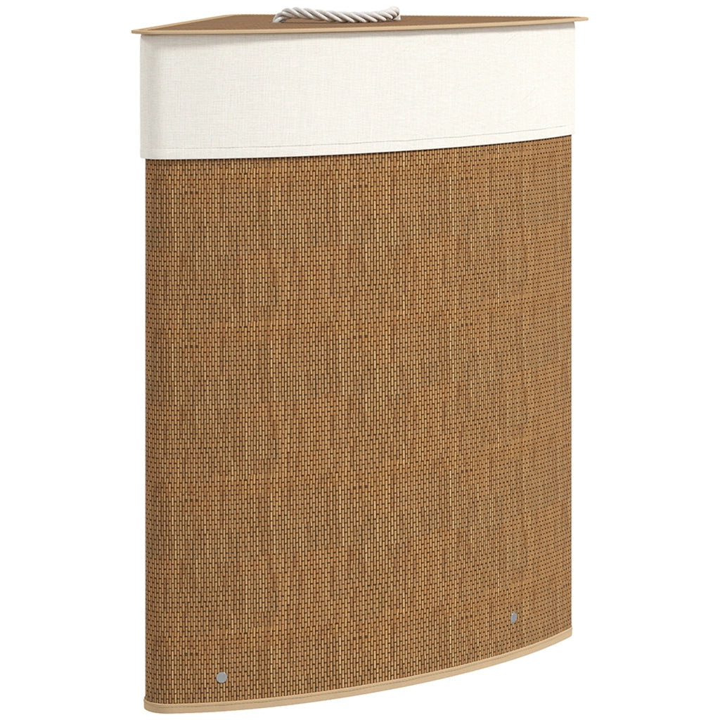 Cesto Portabiancheria Angolare da 55L con Sacco Rimovibile 35x35x60 cm in Vimini e Bambù Marrone