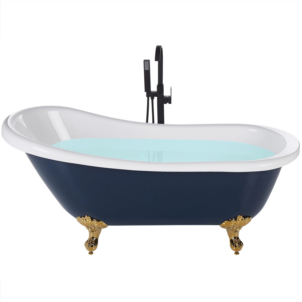 Vasca da bagno in acrilico sanitario blu e dorato 150 x 77 cm vasca autoportante con piedini design retrò tradizionale