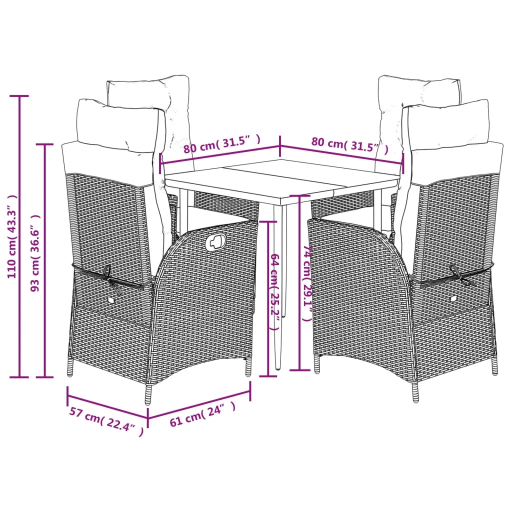 Set da Pranzo da Giardino 5 pz con Cuscini Beige in Polyrattan 3213435