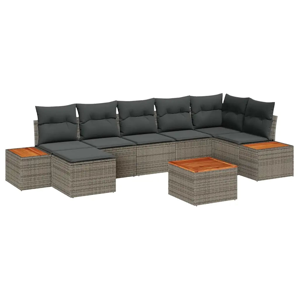 Set Divano da Giardino con cuscino 8 pcs Grigio Polyrattan