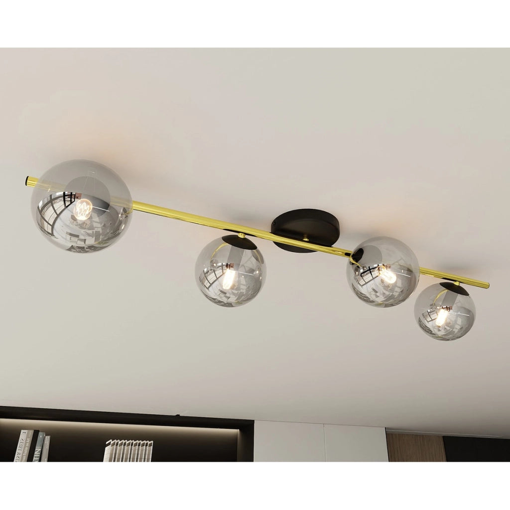 Lampada a sospensione SPLENDI in acciaio oro e vetro grafite
