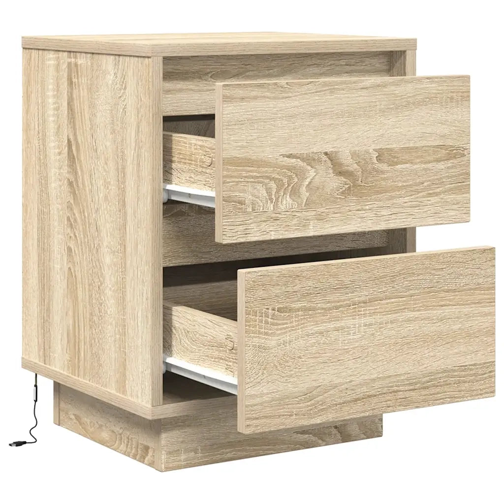 Comodini con Luci a LED 2 pz Rovere Sonoma 38x34x50 cm