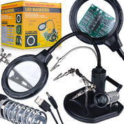 Terza Mano con Lente d'Ingrandimento LED TE-802 – Base Stabile, Braccio Flessibile | Ø85 mm, 2.5x + 4x