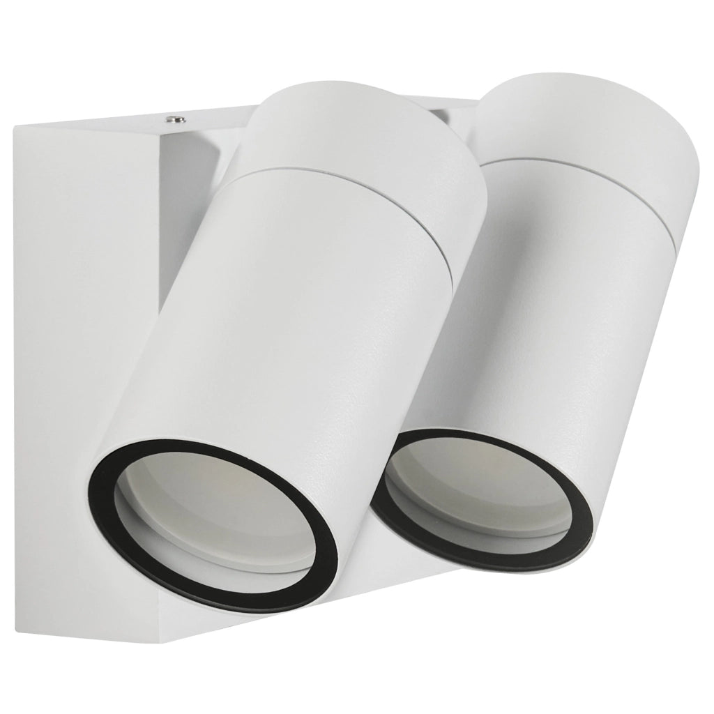 Lampada da parete per esterni in alluminio bianco con 2 faretti, illuminazione da esterno moderna