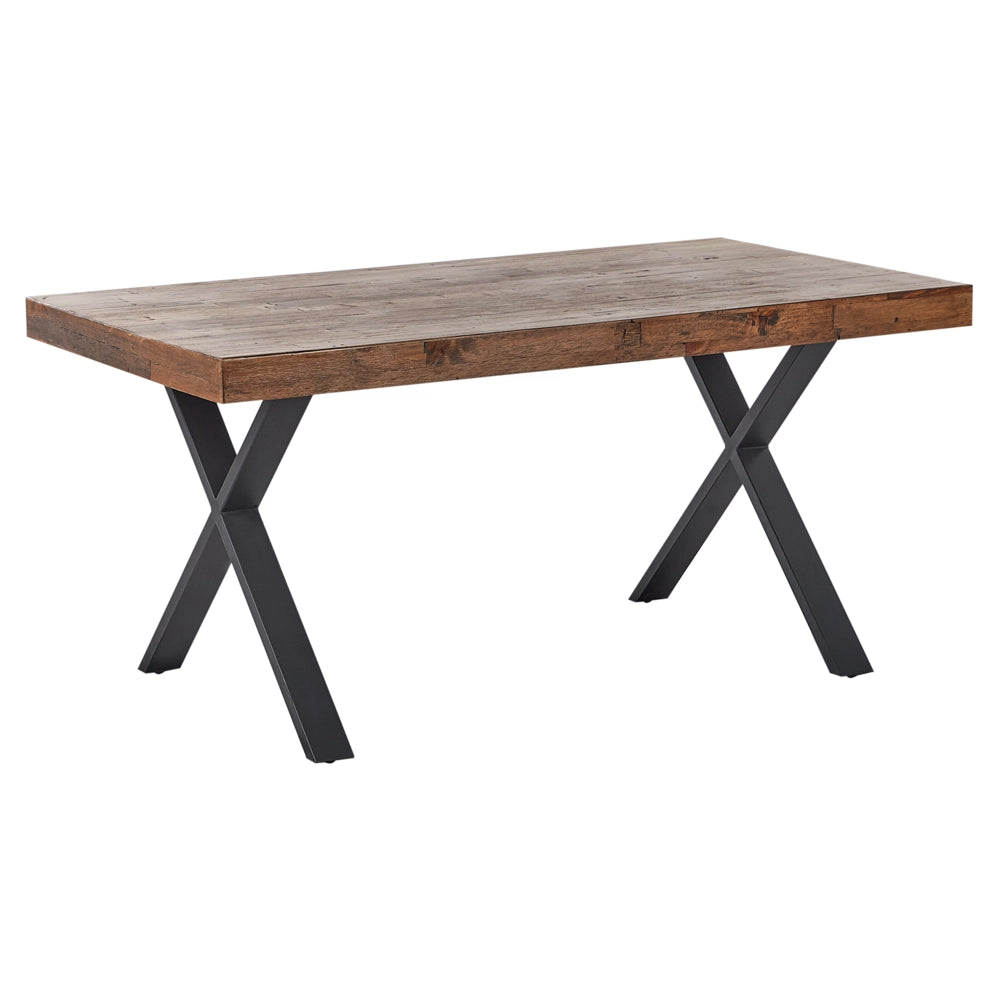 Tavolo da pranzo in legno di pino scuro MDF 160 x 90 cm Gambe stabili in metallo nero Sala da pranzo Soggiorno Stile industriale