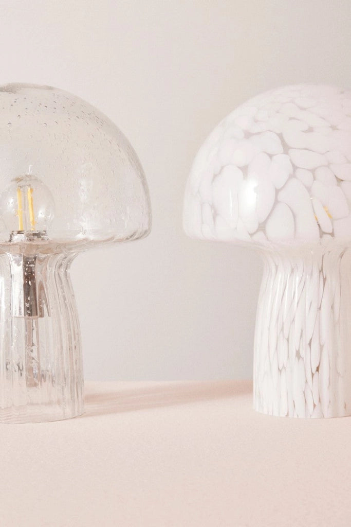 Lampada da Tavolo a Fungo in Vetro Bianco Maculato H25,5 - MEI-XIN