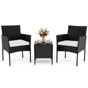 Set mobili da giardino 3 pezzi in rattan con tavolino vetro temperato e 2 poltrone, Arredamento esterno per patio balcone e piscina Beige