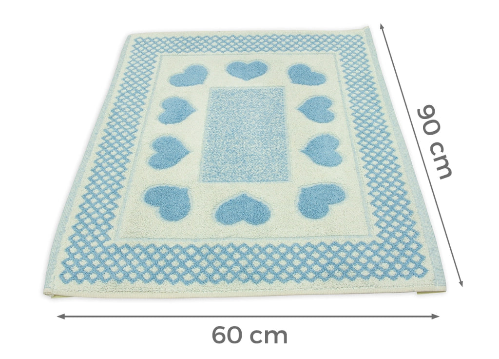 Tappeto Bagno Doccia Spugna Tappetino Assorbente Cotone Pelo Corto Mod. Love O.B - 60x90 - Azzurro