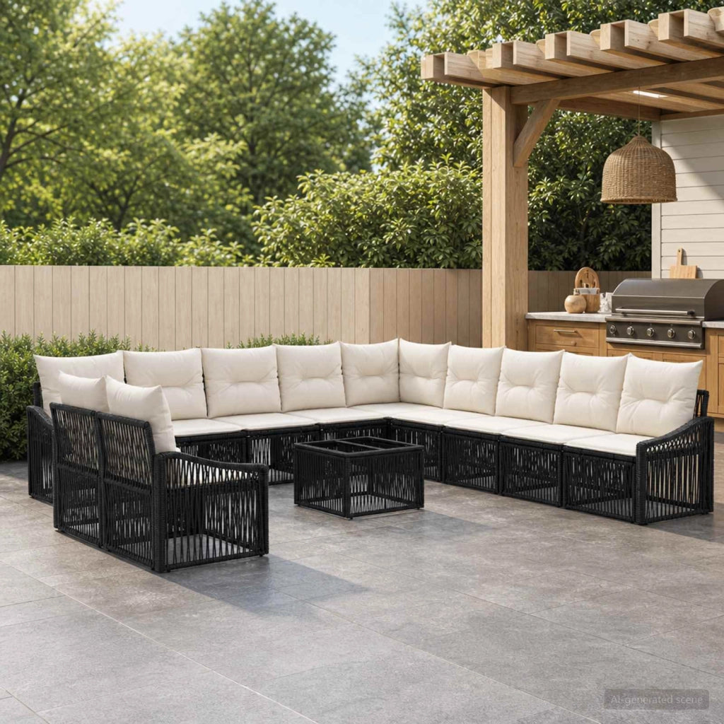 Set Divano da Giardino 12 pz Nero polyrattan 3436060