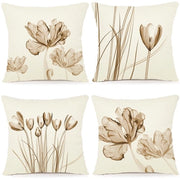 Set di 4 Copricuscini da Esterno Decorativi 60x60 cm in Tela con Disegno di Fiori Aquarello