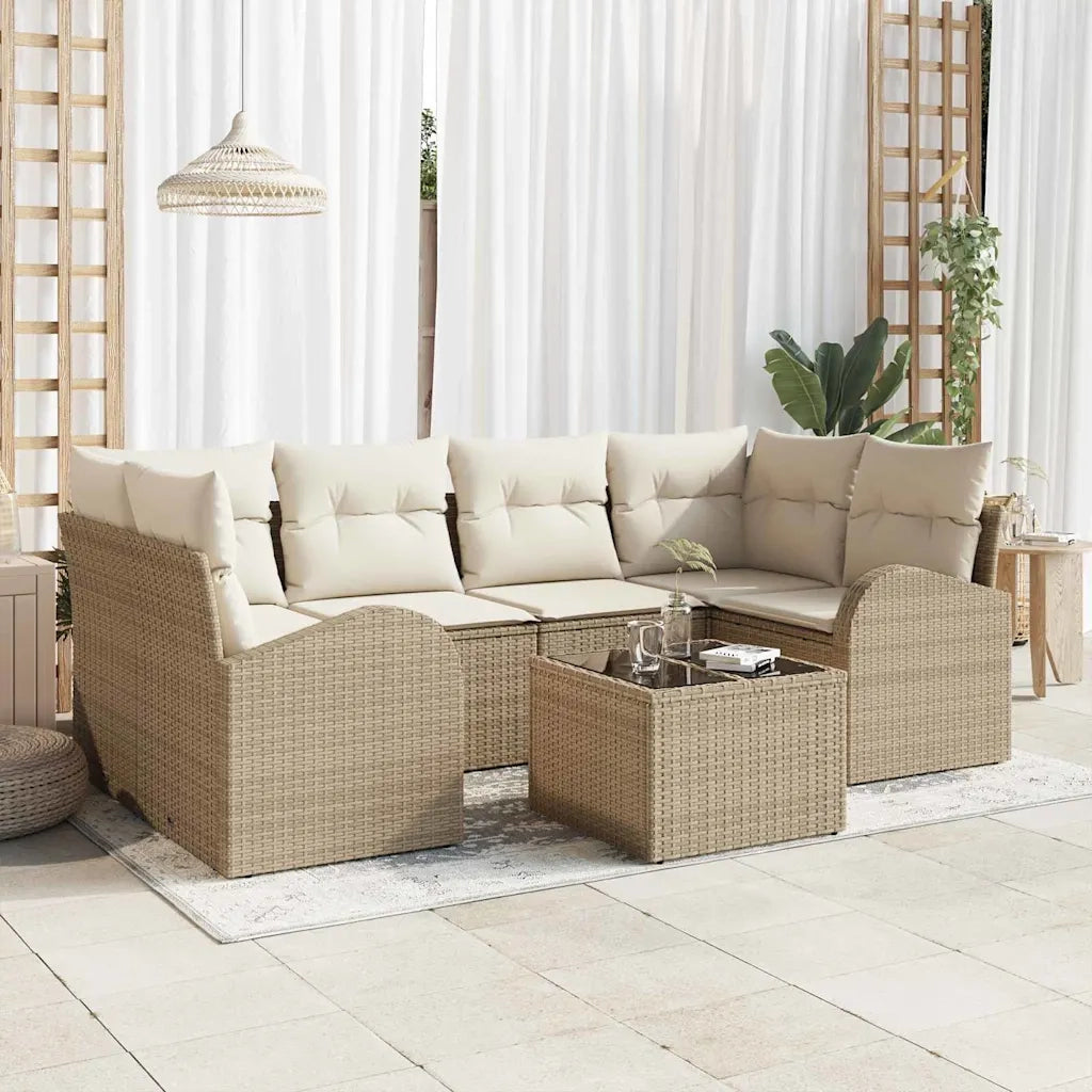 Set Divano da Giardino 7 pcs Beige e Crema polyrattan 3354610