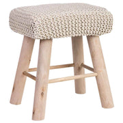 Sgabello in cotone intrecciato e legno bianco 26x39x44h cm