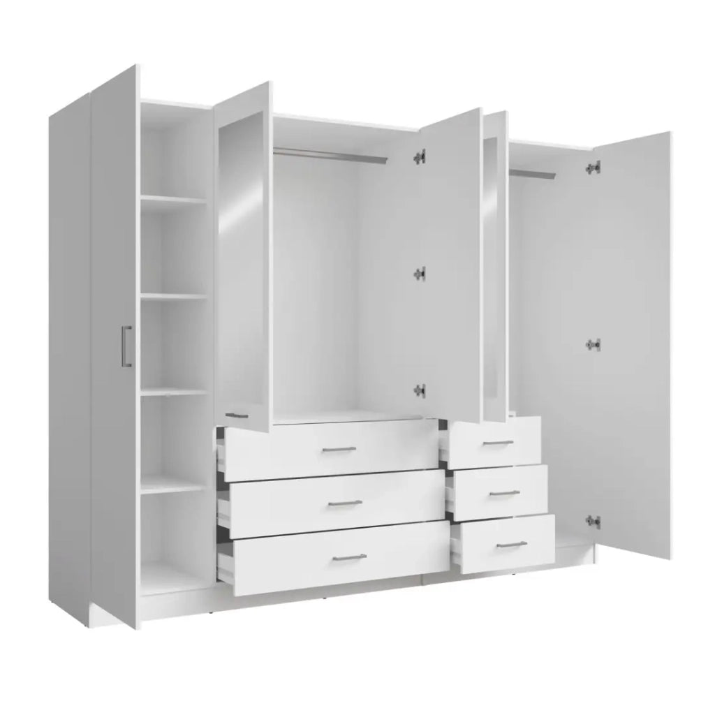 Armadio KALISTA 250 cm bianco con specchi e 6 cassetti
