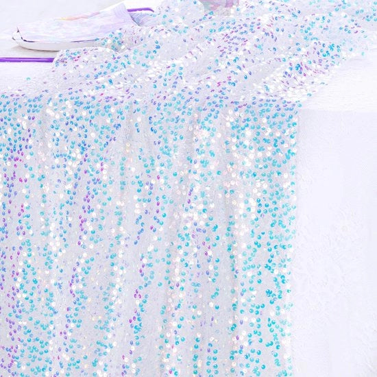 Tavolo da pranzo bianco 63 x 300 cm con tovagliato per zeemeermin con pailletti Adatto per decorazioni di festa, compleanni, matrimoni, Natale e decorazioni scolastiche