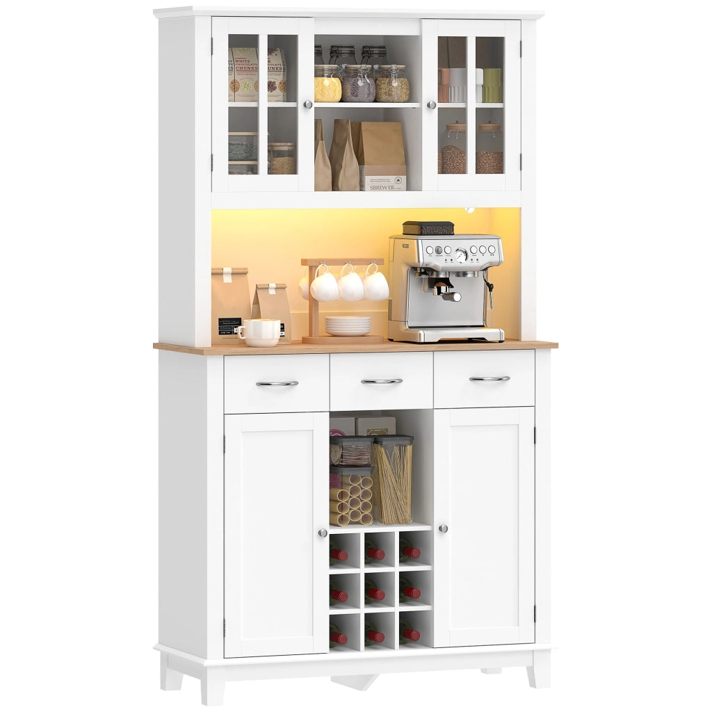 Armadio da Cucina con Porte Vetro e Illuminazione LED ¨C Zephmum ¨C Bianco