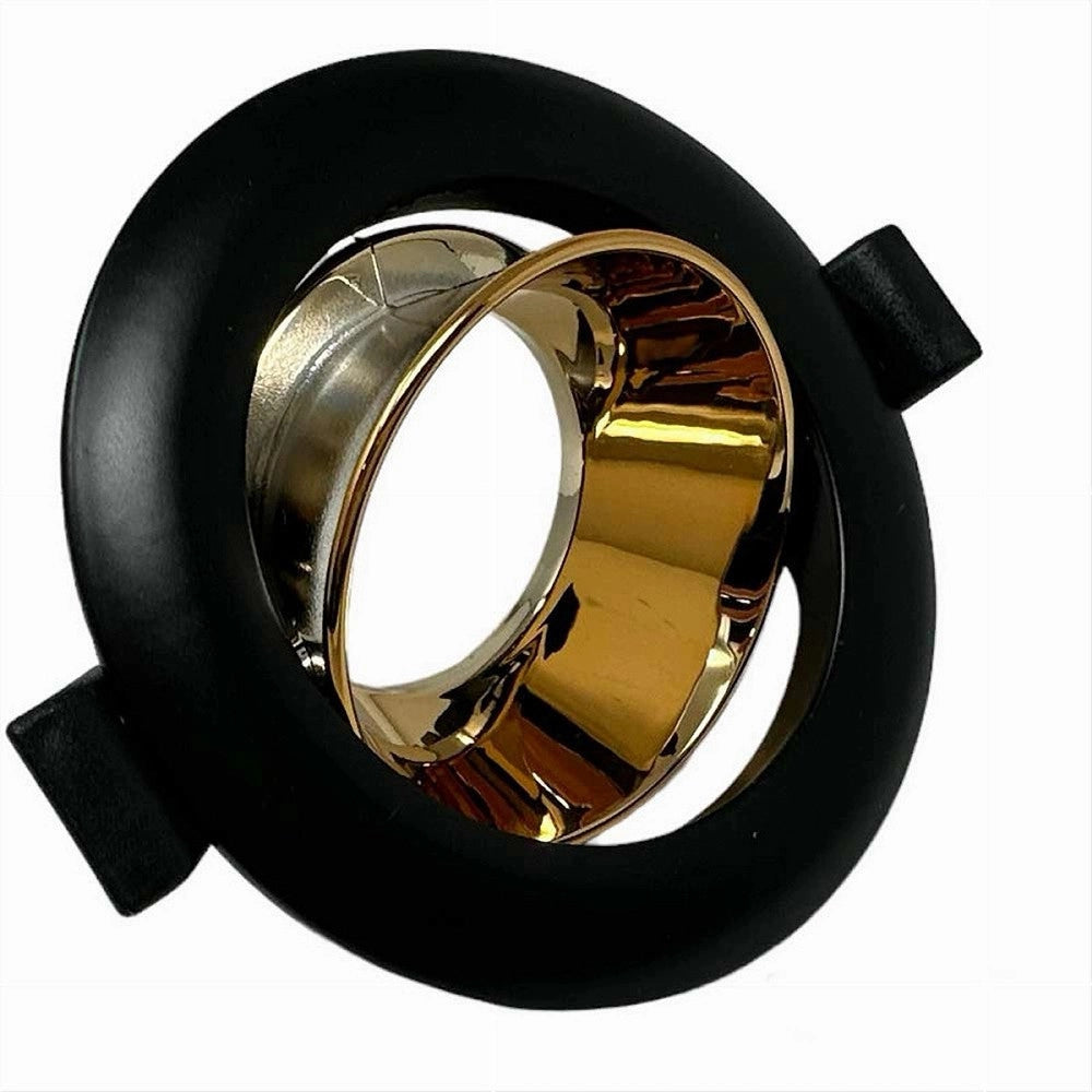 Trade Shop - Portafaretto Tondo Orientabile Incasso Supporto Faretto Nero E Oro P27-gu10-no -