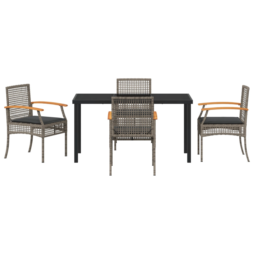 Set da Pranzo da Giardino 5 Pezzi con Cuscini Grigio Polyrattan
