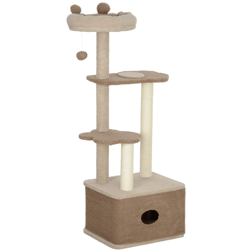 Albero tiragraffi per gatti con piattaforme, nido e corda di juta ¨C zephmum ¨C 133 cm