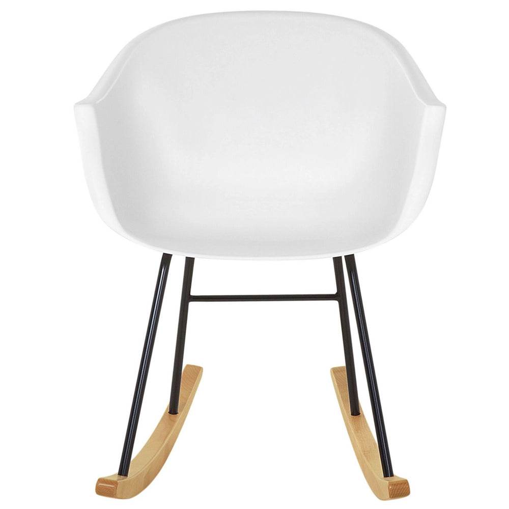 Sedia A Dondolo Bianco Materiale Sintetico Gambe In Metallo Seduta Conchiglia Pattini In Legno Massello Stile Scandinavo Moderno