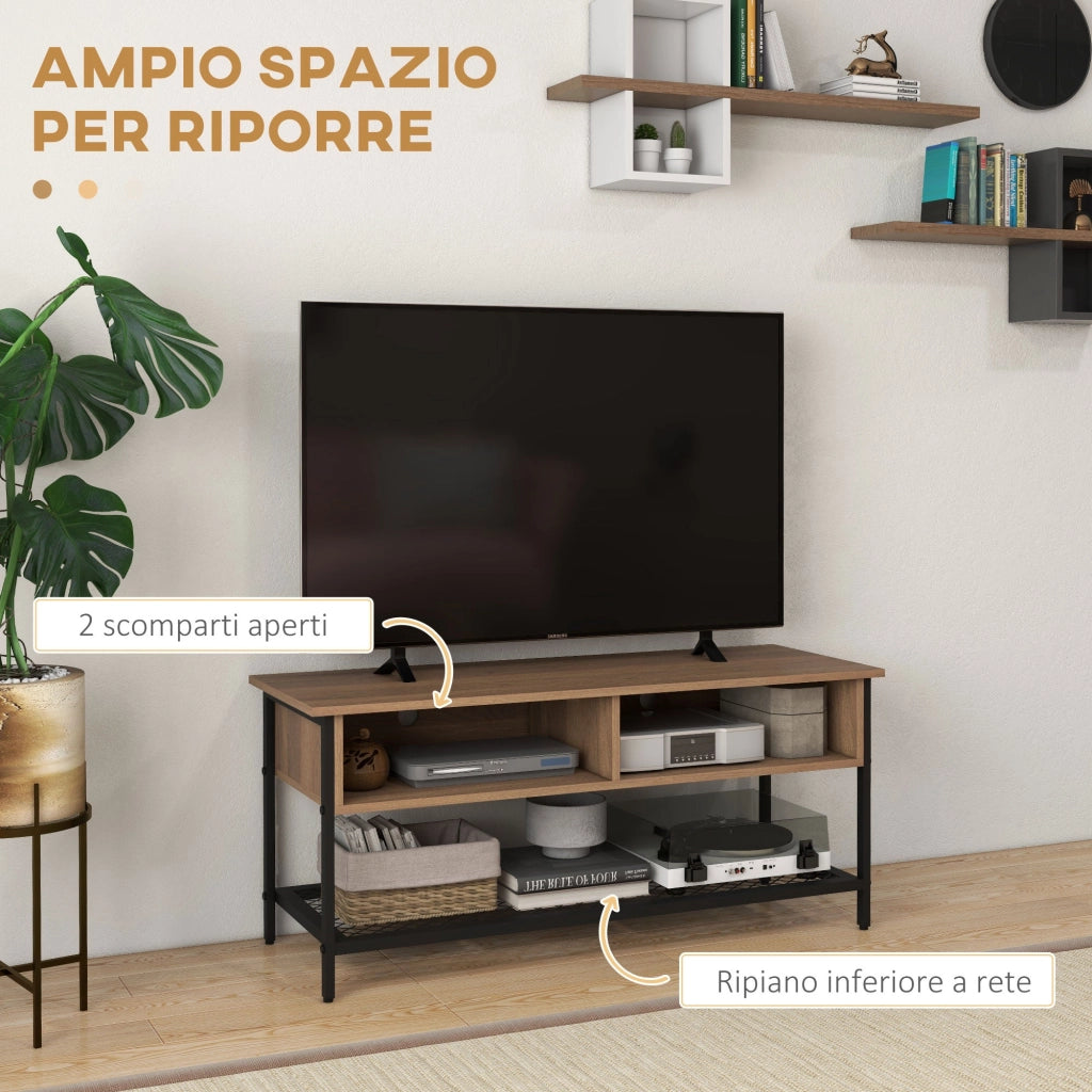 Mobile TV max 48” 110x40x48 cm in Legno e Acciaio Marrone e Nero