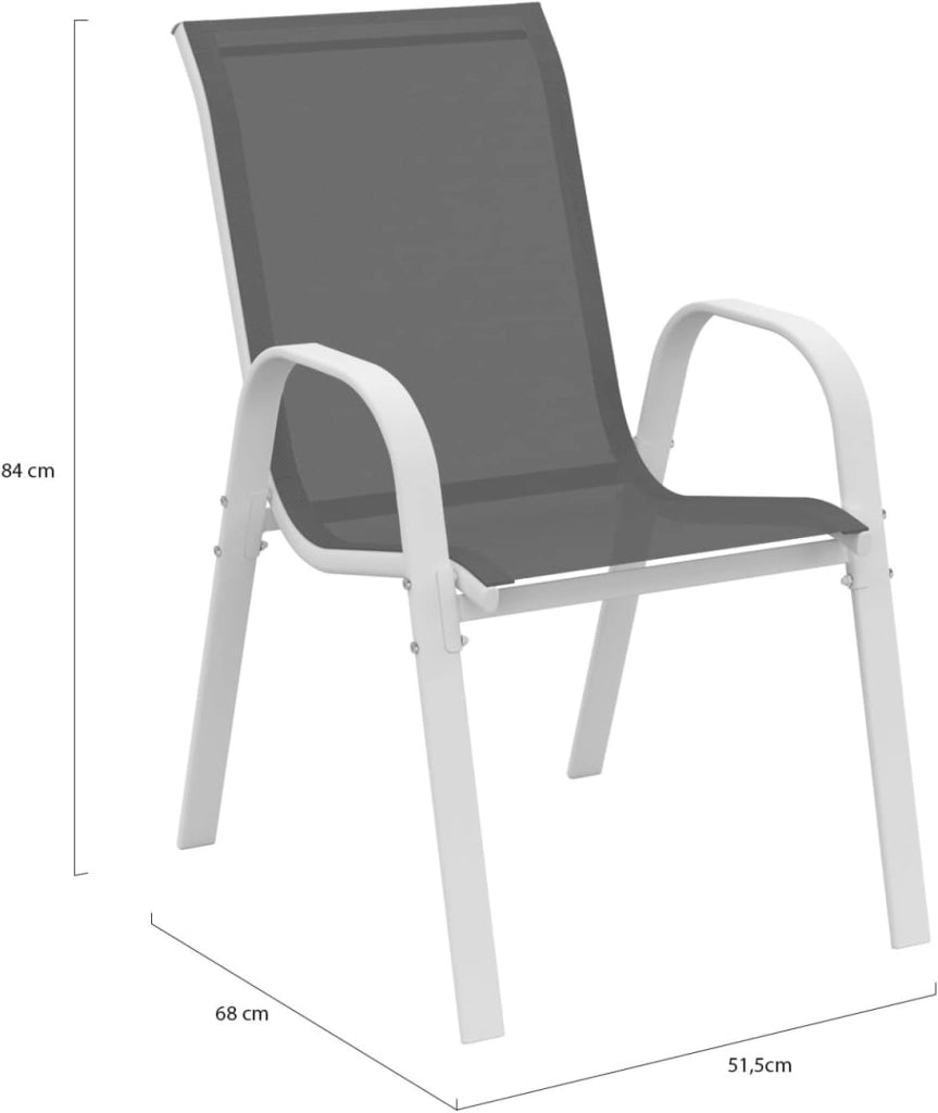 Set di 4 sedie da giardino impilabili LYMA in metallo e textilene, bianco e grigio