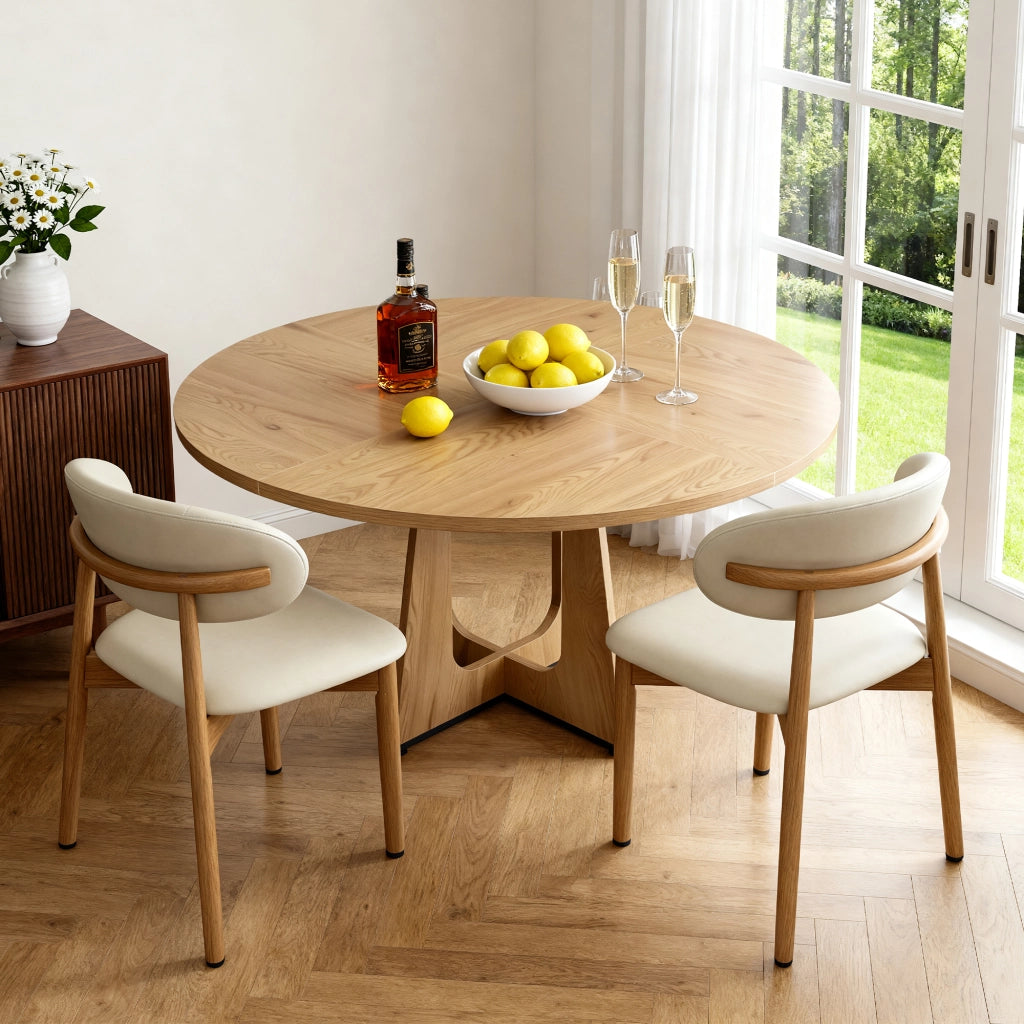 Sedia da sala da pranzo ergonomica set da 2 con piedini antiscivolo e struttura in legno di quercia PU bianco
