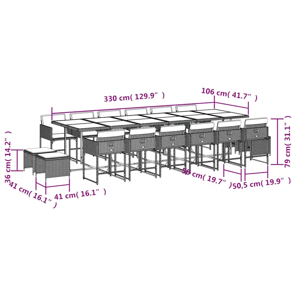 Set da Pranzo da Giardino 17 pz con Cuscini Nero in Polyrattan 3211363
