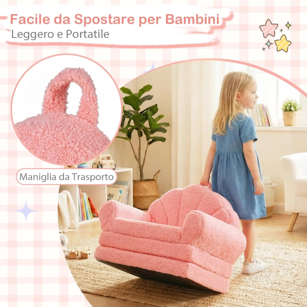 Divano Pieghevole per Bambini, Divanetto Trasformabile 2 in 1 con Rivestimento in Tessuto Morbido e Fondo Antiscivolo, Poltrona Letto Comodo per Bambini per Camere da Letto e Soggiorno (Rosa)