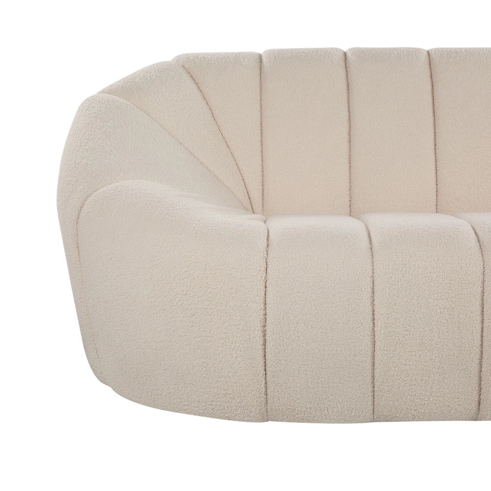 Divano in tessuto bianco 3 posti Glam senza braccioli Boucle a forma di rene con ampio schienale in tessuto testurizzato da soggiorno