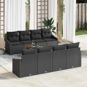 Set Divano da Giardino con archiviazione 9 pcs Nero polyrattan