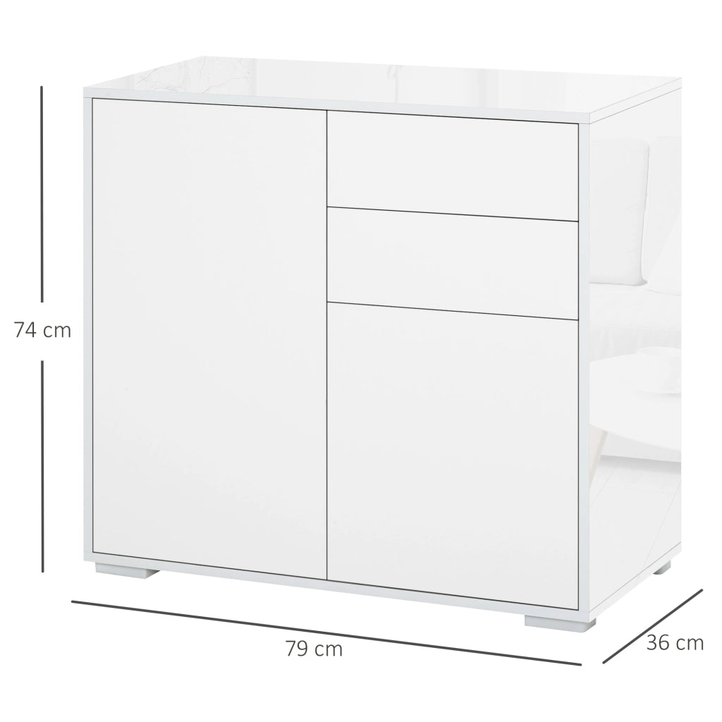 Mobiletto 2 Cassetti e 2 Ante, Apertura a Pressione, Mobile con 2 Cassetti e 2 Ante per Casa e Ufficio, 79x36x74cm, Bianco Opaco