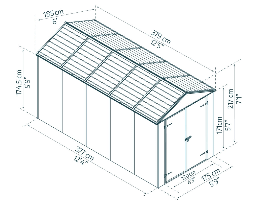 Casetta Da Giardino in Policarbonato Ultra Resistente Rubicon  378X185X217 cm Grigio Scuro