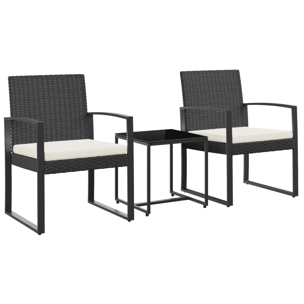 Set da Pranzo da Giardino 3 pz Nero con Cuscini in Rattan PP 360206