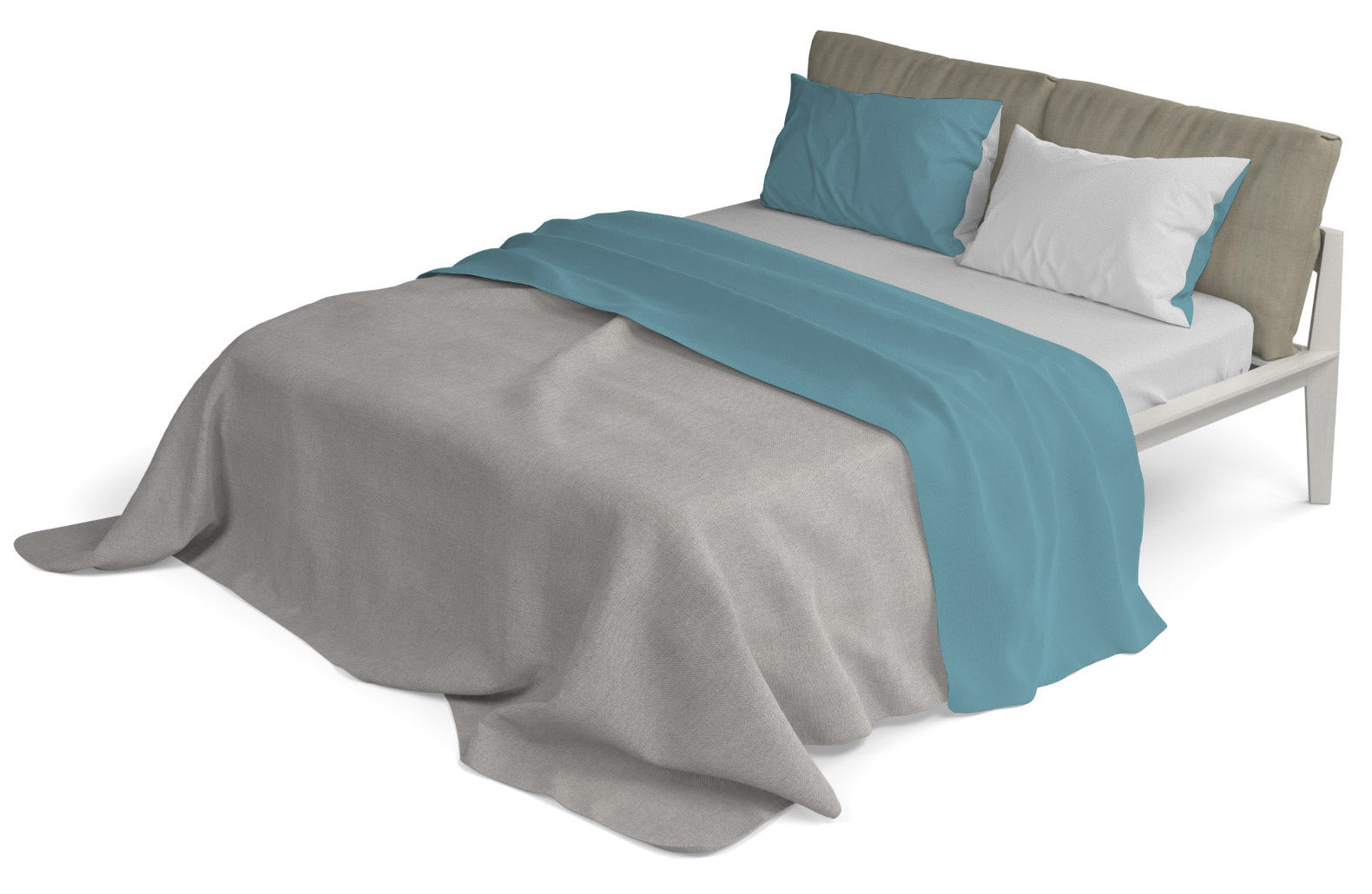 Set Lenzuola Singolo Sopra Sotto e Federe Doubleface Ottanio/Grigio Chiaro